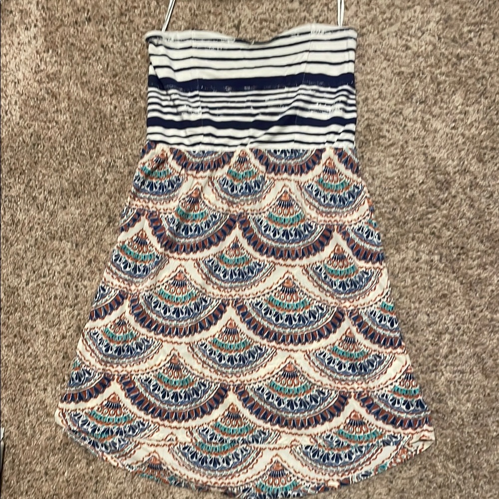 Roxy Strapless Dress in Navy, White, Teal and Coral